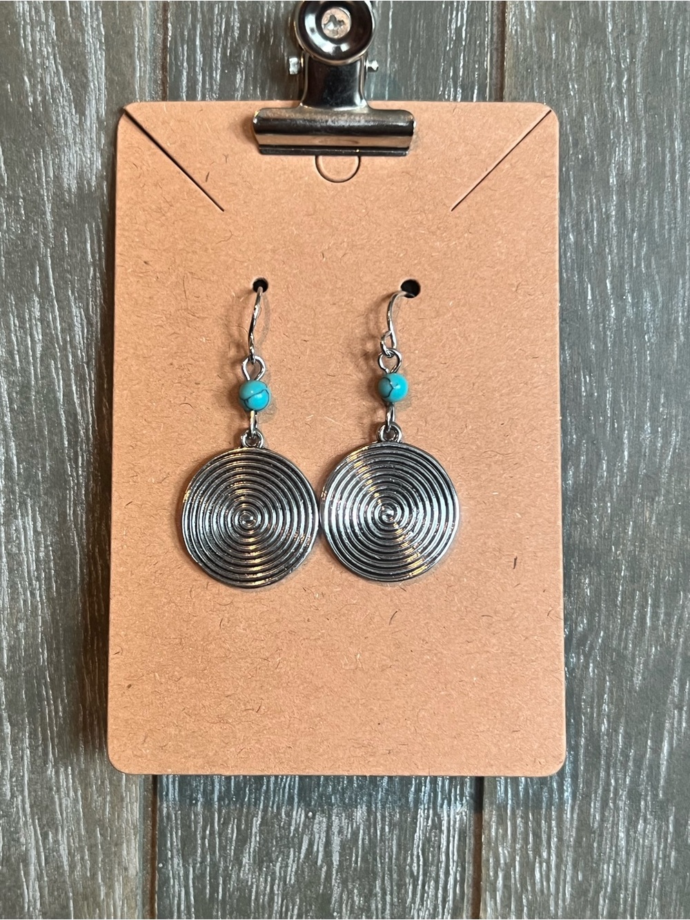 Vintage Turquoise Accent Silver Spiral Drop Earrings